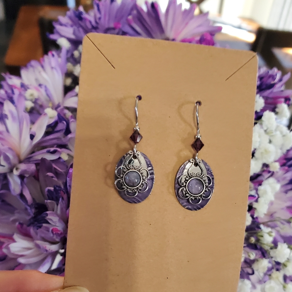 Purple & Silver Tone Boho Earrings